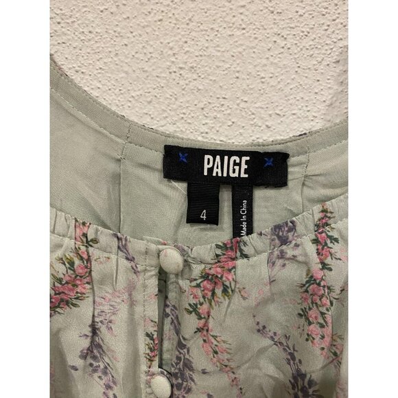 Paige Marjie Dress Womens 4 Green Floral Long Sleeve Tiered Button Front Mini - Picture 5 of 5